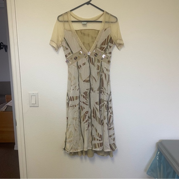 Vintage 90's Y2K Legatte Jeans Brown White Printed Slip Dress Deep Vneck… - Picture 2 of 10
